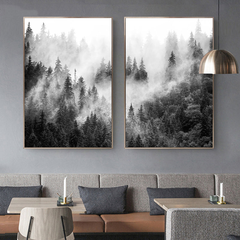 Black & White Misty Wilderness Forest Wall Art Fine Art Canvas Prints Minimalist Nordic Landscape Pictures For Living Room Scandinavian Interior Decor