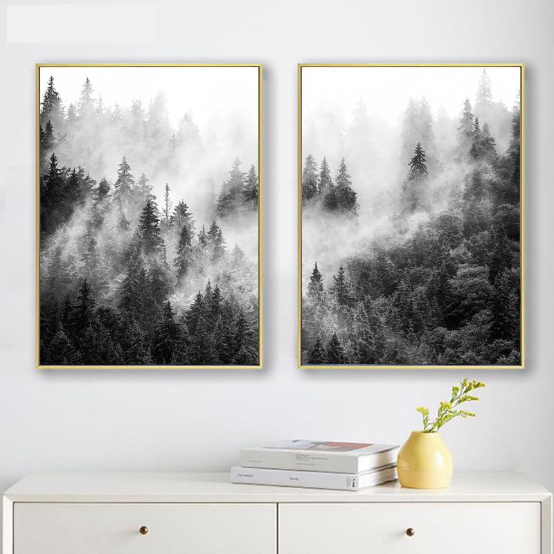 Black & White Misty Wilderness Forest Wall Art Fine Art Canvas Prints Minimalist Nordic Landscape Pictures For Living Room Scandinavian Interior Decor