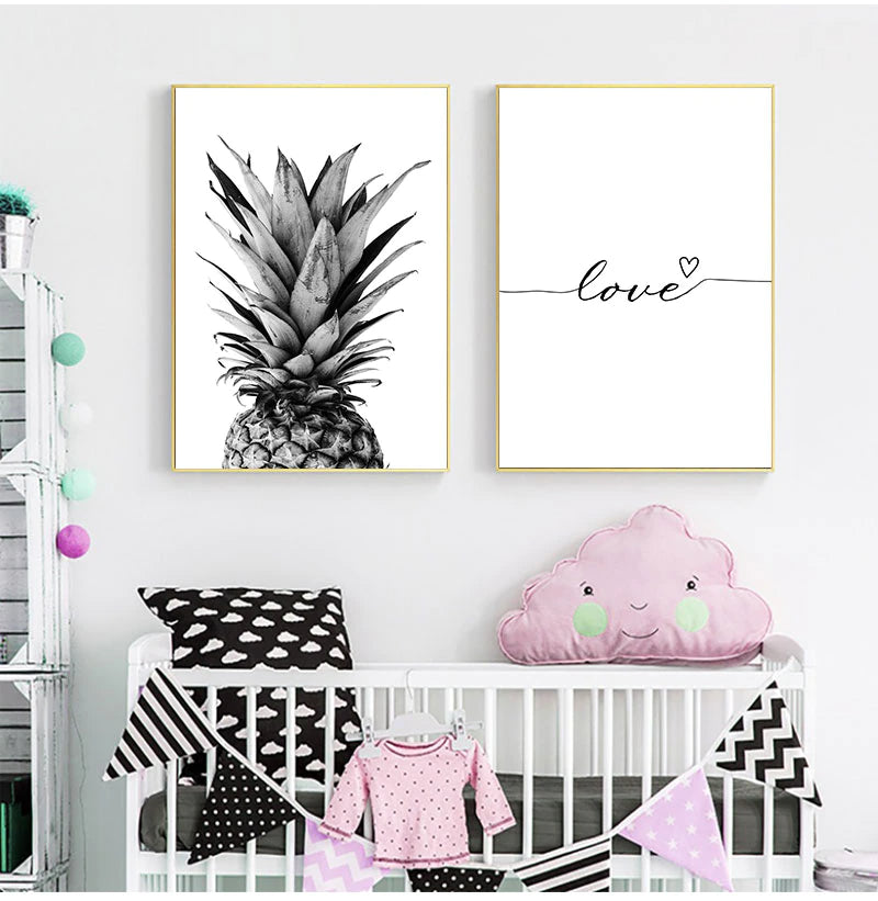 Black White Pineapple Minimalist Love Quote Wall Art Fine Art Canvas Prints Inspirational Lifestyle Nordic Pictures For Living Room Bedroom Home Art Decor