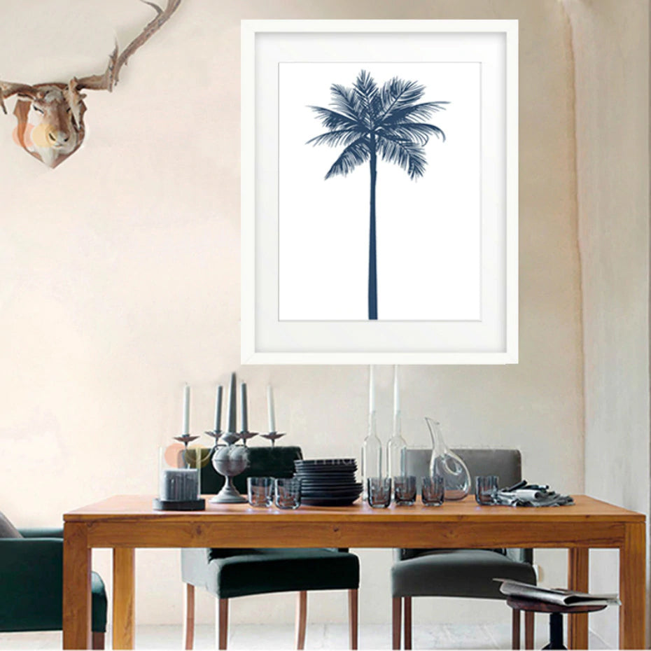 Blue Palm Tree Silhouette Canvas Poster Print Nordic Modern Wall Art