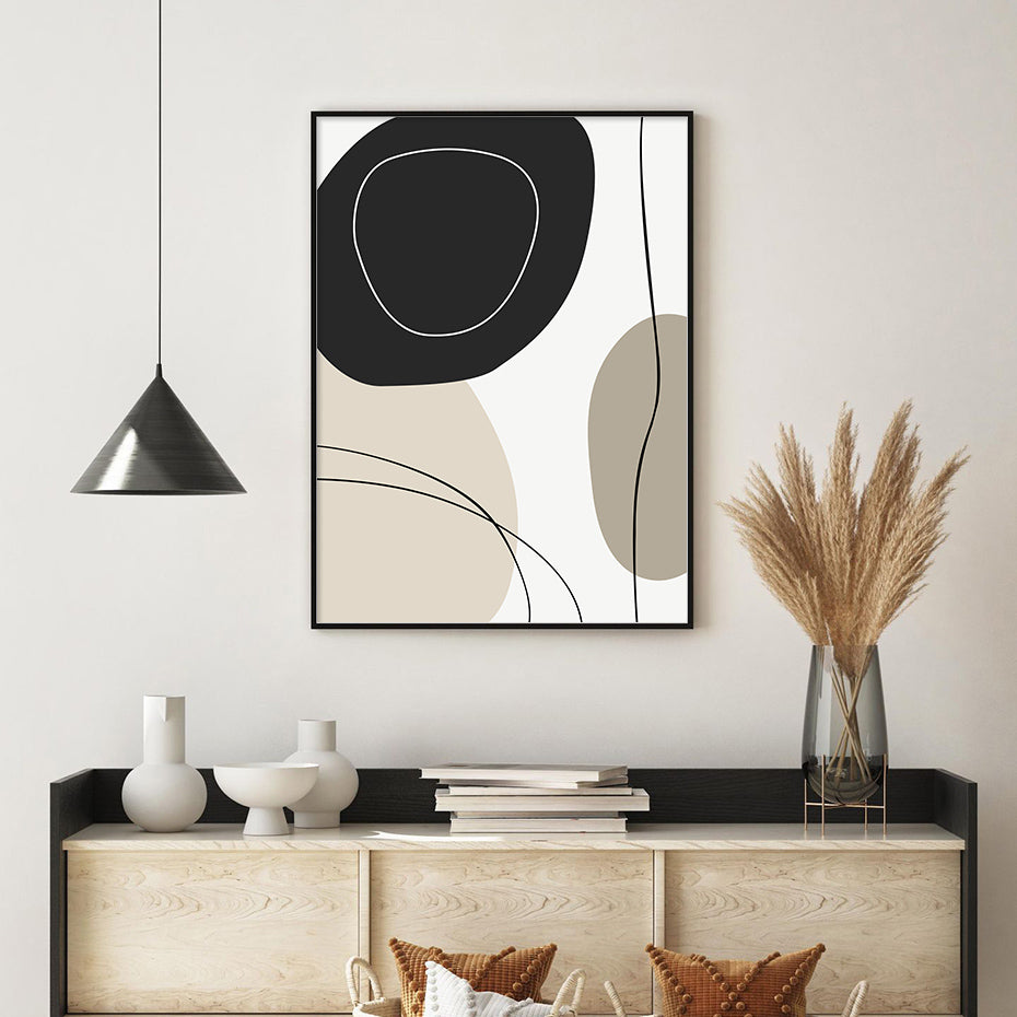 Boho Abstract Geometric Line Black Beige Wall Art Posters Canvas Painting Print Picture for Living Room Interior Home Decoration