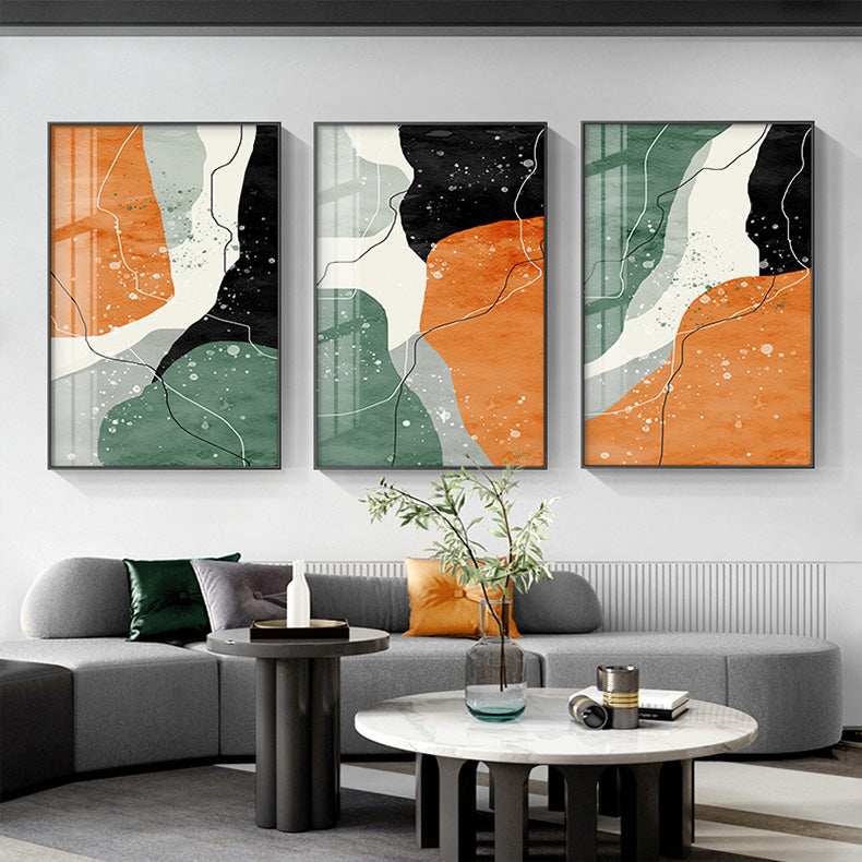 Bold Orange Abstract Geomorphic Color Block Wall Art Pictures For Luxu –