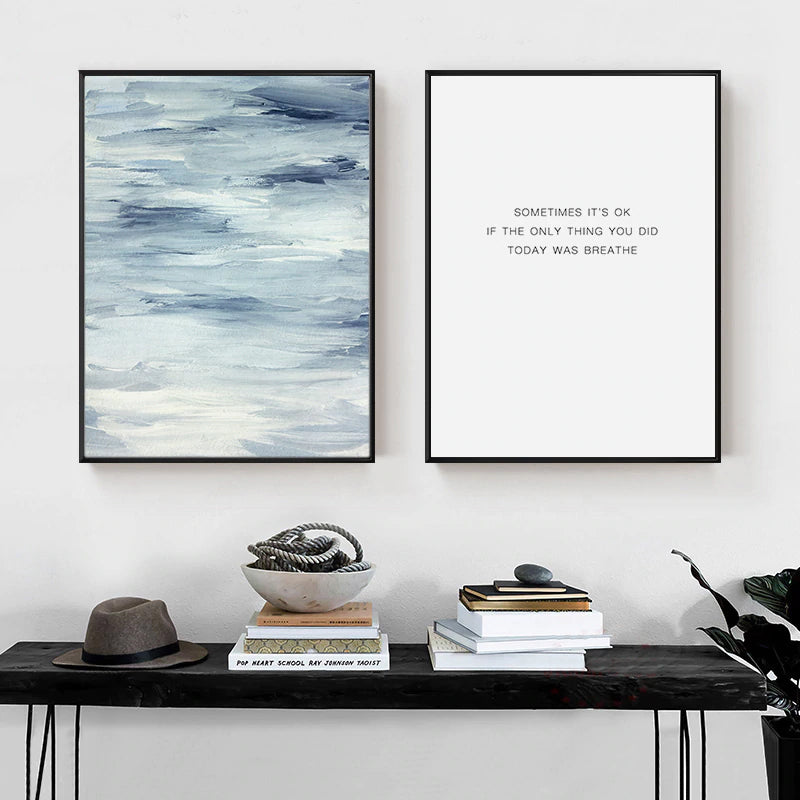 Breathe Quotation Minimalist Simple Meditation Quote Poster