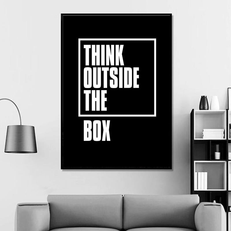 Think Outside The Box Wall Art Black And White Minimalist