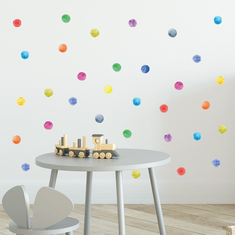 Colorful Watercolor Dots Nursery Wall Stickers Removable PVC Vinyl Multicolor Dots Decals For Kid's Room Decoration Simple Creative DIY Home Decoration