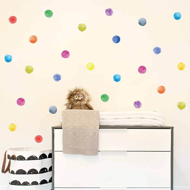Colorful Watercolor Dots Nursery Wall Stickers Removable PVC Vinyl Multicolor Dots Decals For Kid's Room Decoration Simple Creative DIY Home Decoration