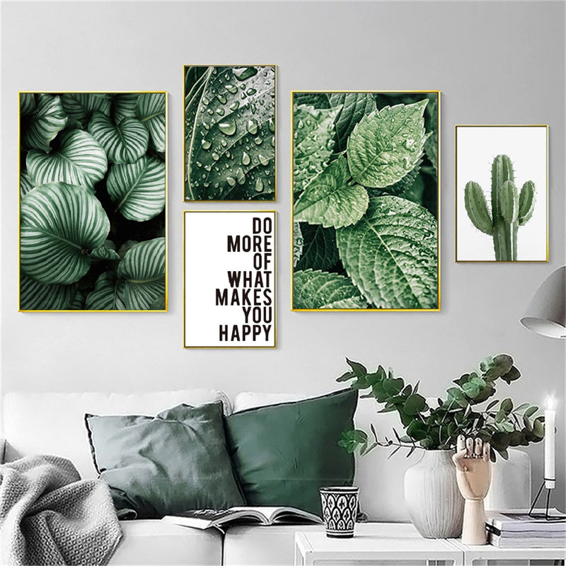 Cactus Monstera Minimalist Green Leaves Wall Art Do What Makes You Happy Poster Inspirational Pictures For Home Office Decor