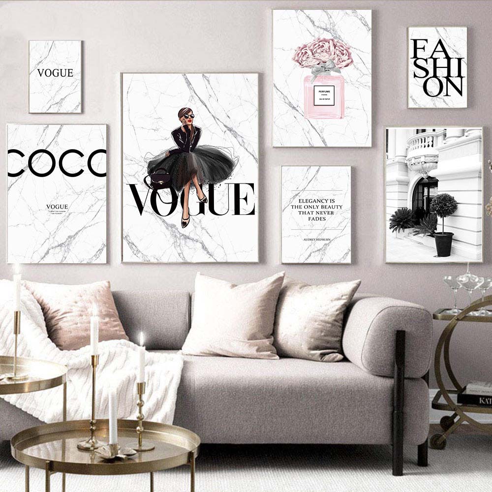 Chic Fashion Wall Art Posters Fine Art Canvas White Marble