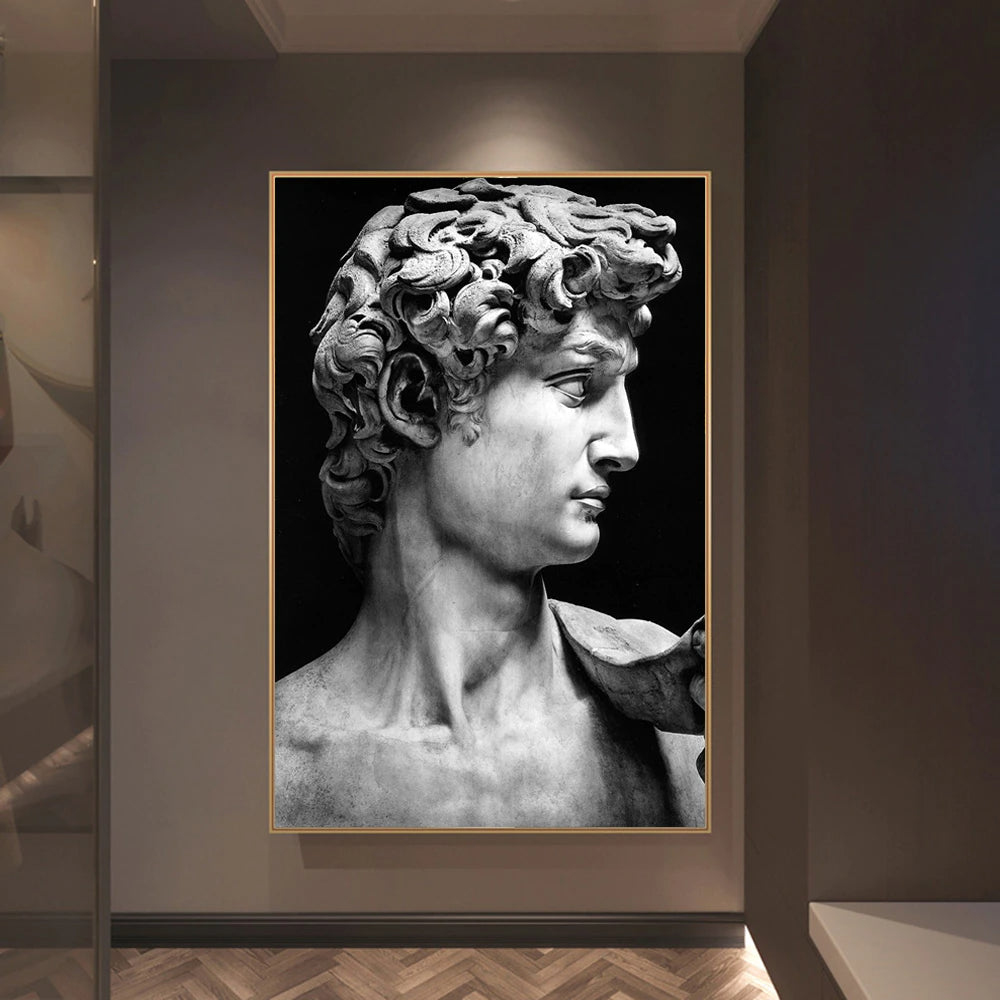 Classical Renaissance Sculpture Michelangelo David Statue Wall Art Fine Art Canvas Print Black & White Picture For Living Room Home Office Decor