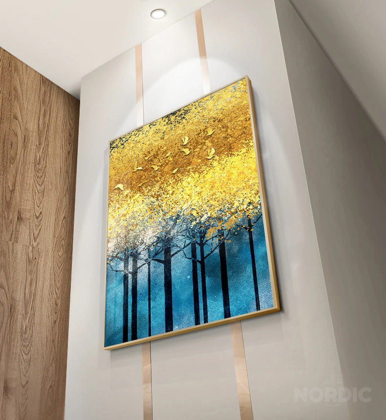 Colorful Abstract Golden Tree Blossom Wall Art Fine Art Canvas Prints Light Luxury Pictures For Living Room Dining Room Hotel Room Decor