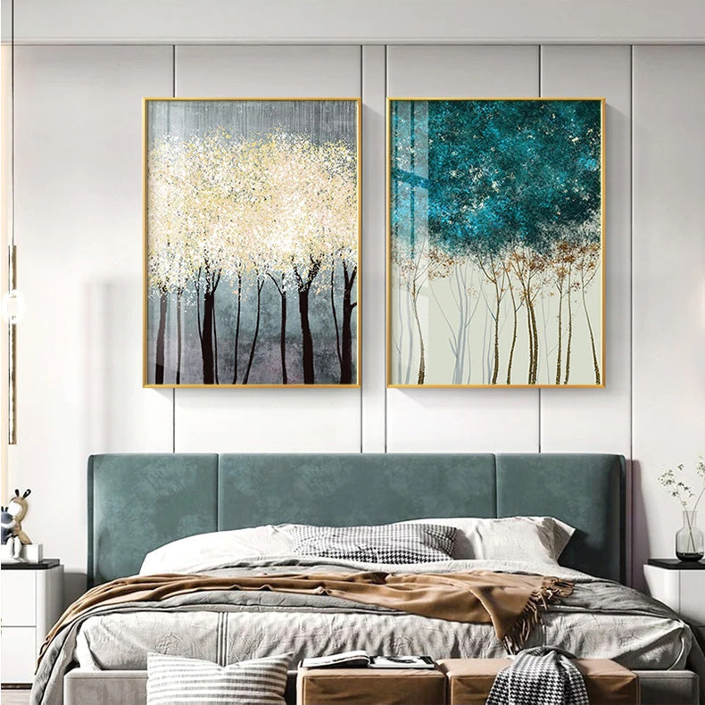 Colorful Abstract Golden Tree Blossom Wall Art Fine Art Canvas Prints Light Luxury Pictures For Living Room Dining Room Hotel Room Decor