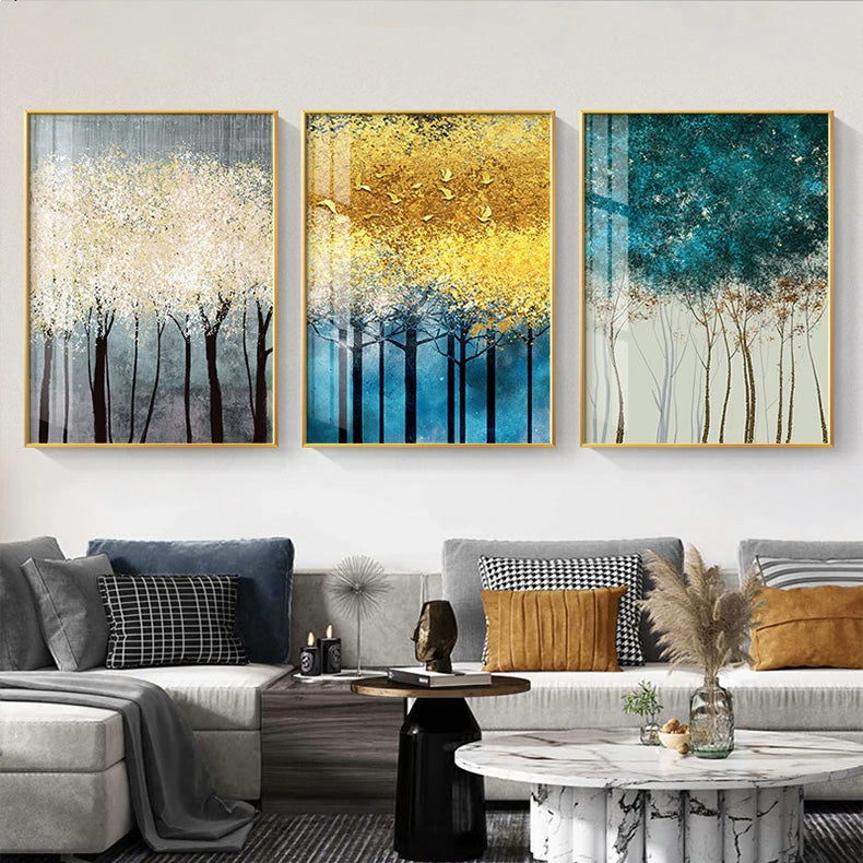 Colorful Abstract Golden Tree Blossom Wall Art Fine Art Canvas Prints Light Luxury Pictures For Living Room Dining Room Hotel Room Decor