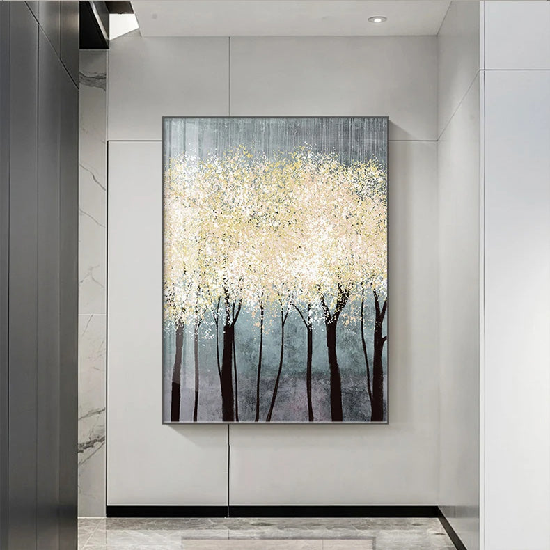 Colorful Abstract Golden Tree Blossom Wall Art Fine Art Canvas Prints Light Luxury Pictures For Living Room Dining Room Hotel Room Decor