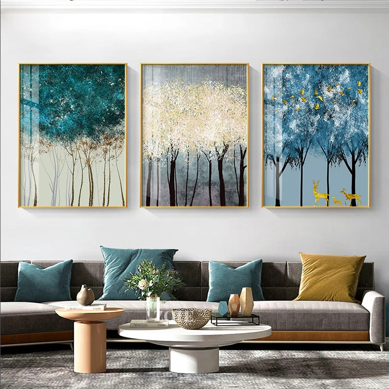 Colorful Abstract Golden Tree Blossom Wall Art Fine Art Canvas Prints Light Luxury Pictures For Living Room Dining Room Hotel Room Decor