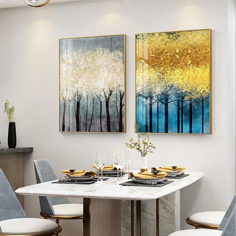 Colorful Abstract Golden Tree Blossom Wall Art Fine Art Canvas Prints Light Luxury Pictures For Living Room Dining Room Hotel Room Decor