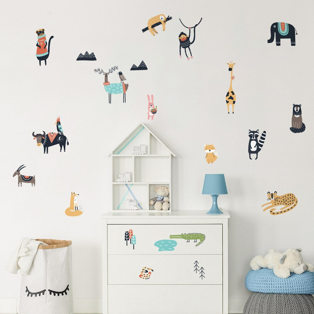 Colorful Cartoon Nordic Nursery Wall Decals For Kid's Room Removable PVC Wall Stickers For Children's Playroom Creative DIY Kindergarten Decoration