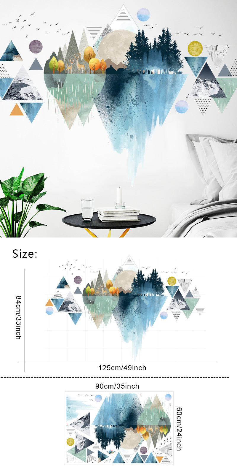 Colorful Abstract Geometric Nordic Mountain PVC Wall Decal Removable Self Adhesive Vinyl Wall Mural For Kitchen Or Kids Room Creative DIY Home Decor