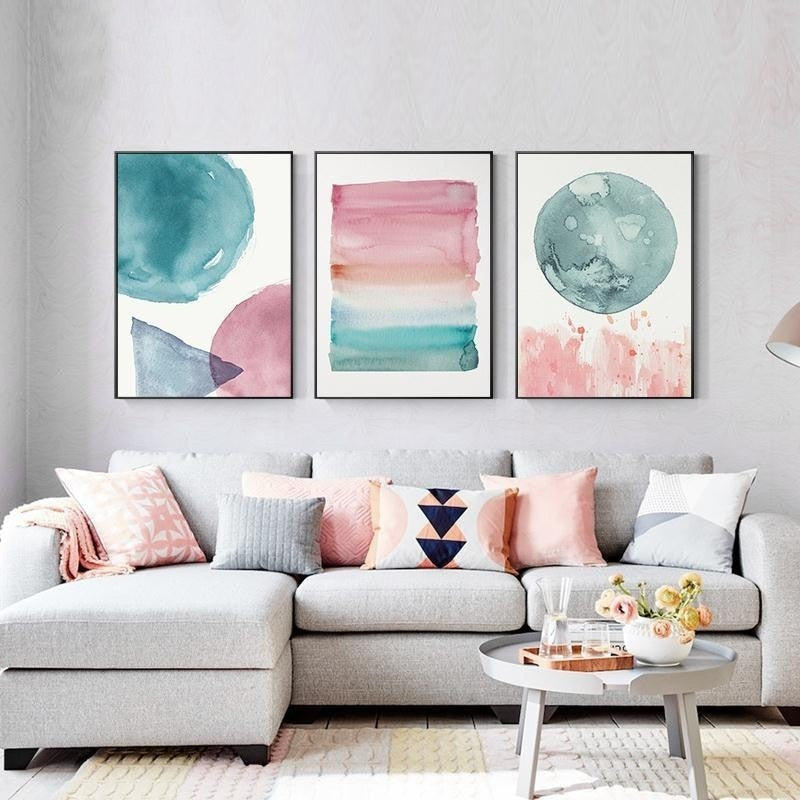 Colorful Warm Cosy Bedroom Wall Art Shades Of Pink Blue Jade Modern No - NordicWallArt.com