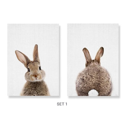 Cute Animals Cartoon Canvas Nursery Paintings Cute Bunny Rabbit Posters Prints Nordic Wall Art Pictures For Kids Room Home Decor