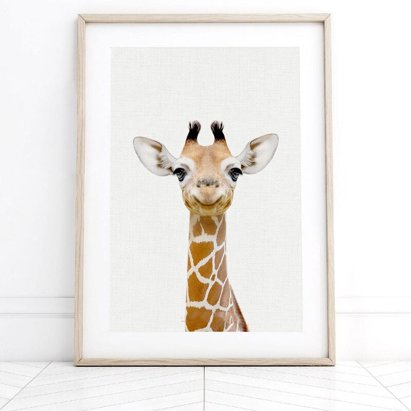 Cute Baby Animal Portraits Wall Art Posters For Kid's Bedroom Fine Art Canvas Prints Elephant Giraffe Lion Cub Pictures For Nordic Nursery Wall Decoration
