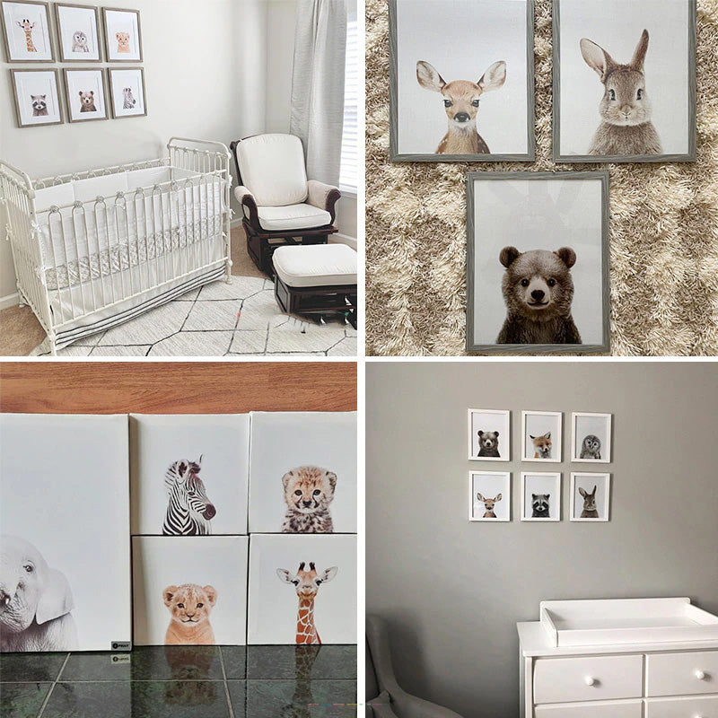 Cute Baby Animal Portraits Wall Art Posters For Kid's Bedroom Fine Art Canvas Prints Elephant Giraffe Lion Cub Pictures For Nordic Nursery Wall Decoration