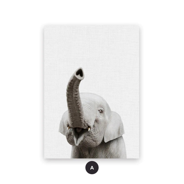 Cute Baby Animal Portraits Wall Art Posters For Kid's Bedroom Fine Art Canvas Prints Elephant Giraffe Lion Cub Pictures For Nordic Nursery Wall Decoration