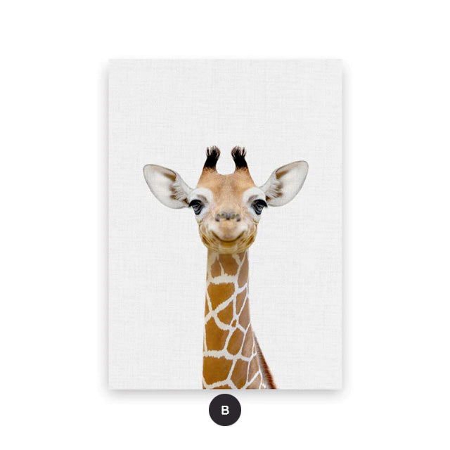 Cute Baby Animal Portraits Wall Art Posters For Kid's Bedroom Fine Art Canvas Prints Elephant Giraffe Lion Cub Pictures For Nordic Nursery Wall Decoration