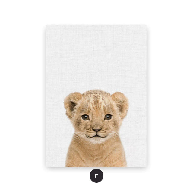 Cute Baby Animal Portraits Wall Art Posters For Kid's Bedroom Fine Art Canvas Prints Elephant Giraffe Lion Cub Pictures For Nordic Nursery Wall Decoration