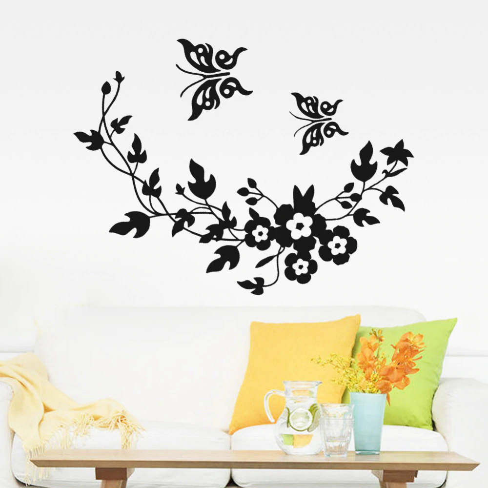 Cute Butterflies And Flowers Wall Art Mural Removable PVC Wall Decal For Kitchen Living Room Bedroom Wall Kids Room DIY Home Decor