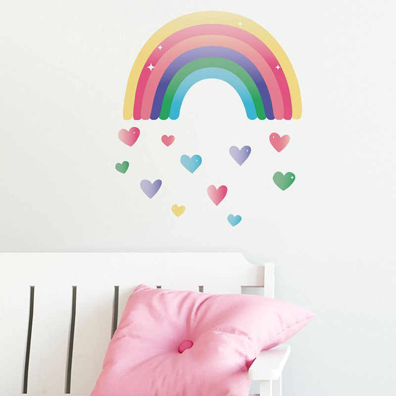 Cute Colorful Rainbow Hearts Wall Decal For Kids Room Removable PVC Vinyl Wall Mural For Children's Room Simple Creative DIY Nordic Nursery Wall Art Decor