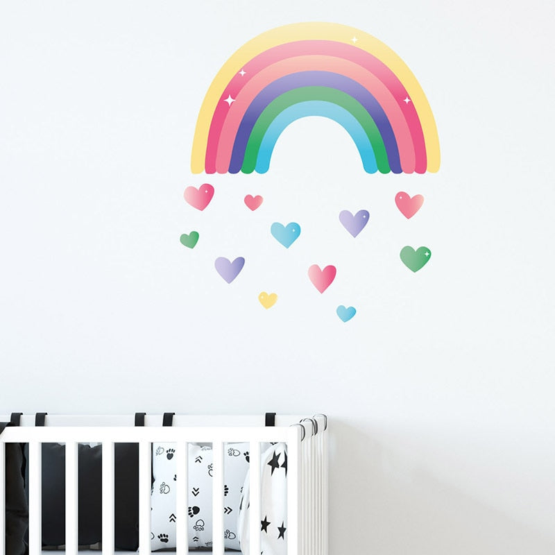 Cute Colorful Rainbow Hearts Wall Decal For Kids Room Removable PVC Vinyl Wall Mural For Children's Room Simple Creative DIY Nordic Nursery Wall Art Decor