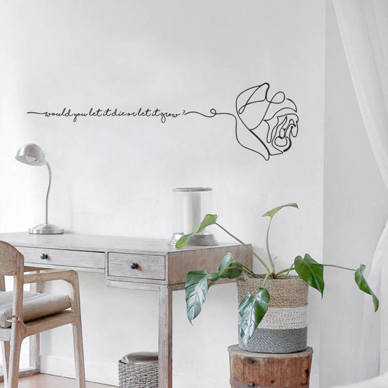 Cute Love Quotation Minimalist English Rose Wall Art Mural Removable PVC Wall Decal Nordic Style Inspirational Art For Bedroom Wall Decor