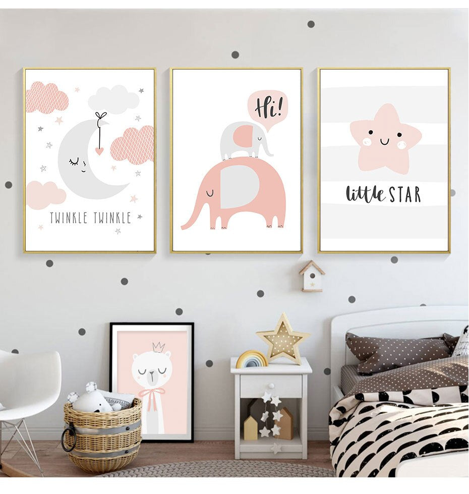 Cute Pink Nordic Nursery Wall Art Twinkle Little Star Girls Room Fine Art Canvas Prints Nordicwallart Com