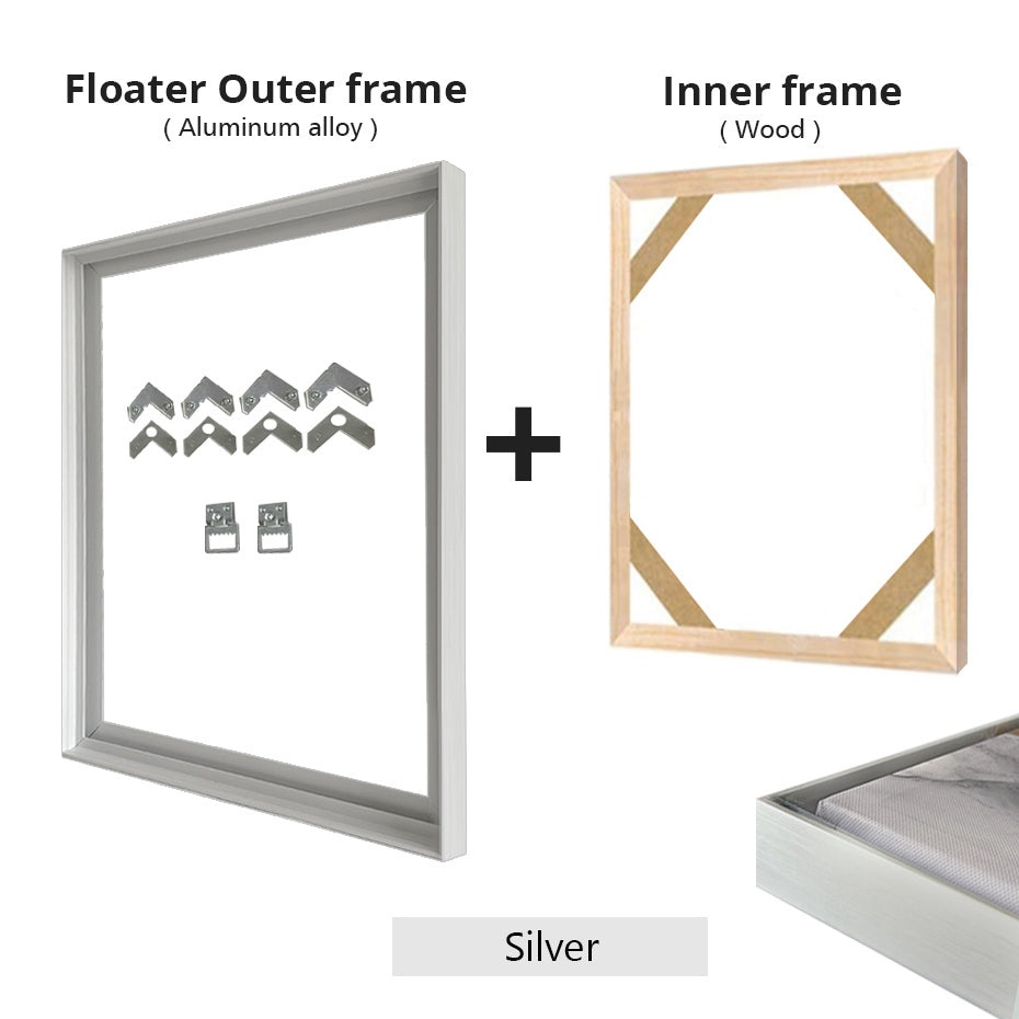 DIY Gold Metal Floating Picture Frame Kit for Large Canvas Artwork (50x70cm or 60x90cm etc) Matte Black, Silver Frame - For Canvas Prints