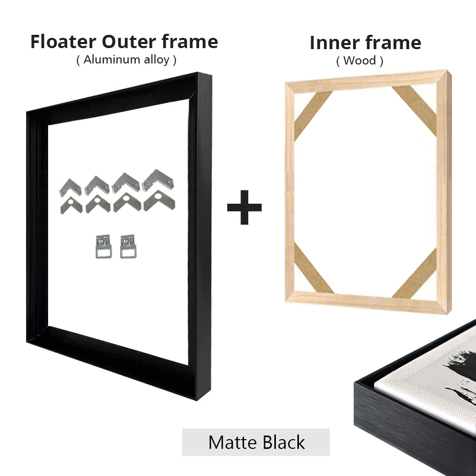 DIY Gold Metal Floating Picture Frame Kit for Large Canvas Artwork (50x70cm or 60x90cm etc) Matte Black, Silver Frame - For Canvas Prints