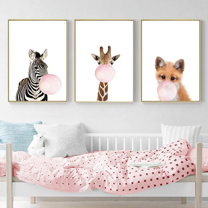 Pink Bubble Cub Baby Nursery Zebra Animals – Cute Bear Gum Giraffe Koala