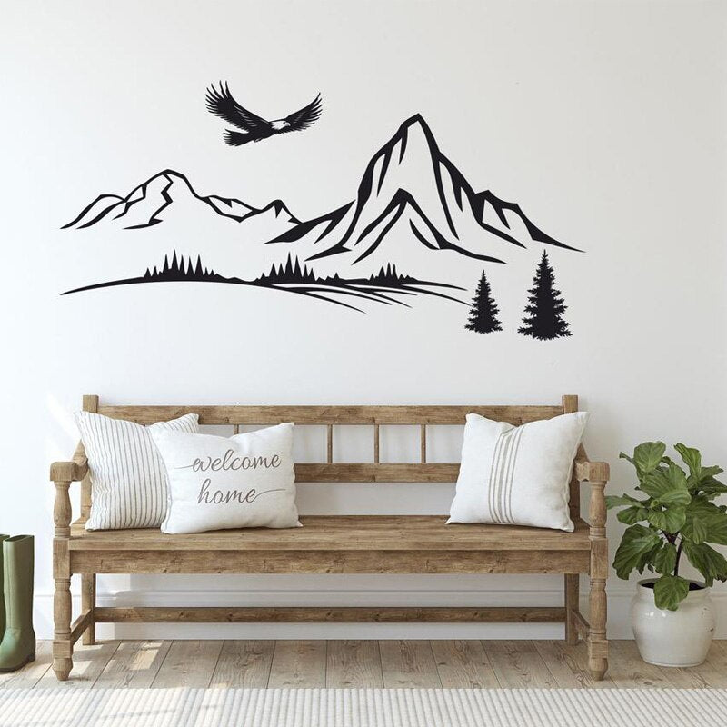 Eagle Mountain Landscape Vinyl Wall Mural Art Decor Removable Self Adhesive PVC Wall Decal For Living Room Kitchen Kid's Bedroom Creative DIY Home Decor