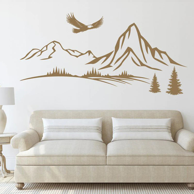 Eagle Mountain Landscape Vinyl Wall Mural Art Decor Removable Self Adhesive PVC Wall Decal For Living Room Kitchen Kid's Bedroom Creative DIY Home Decor