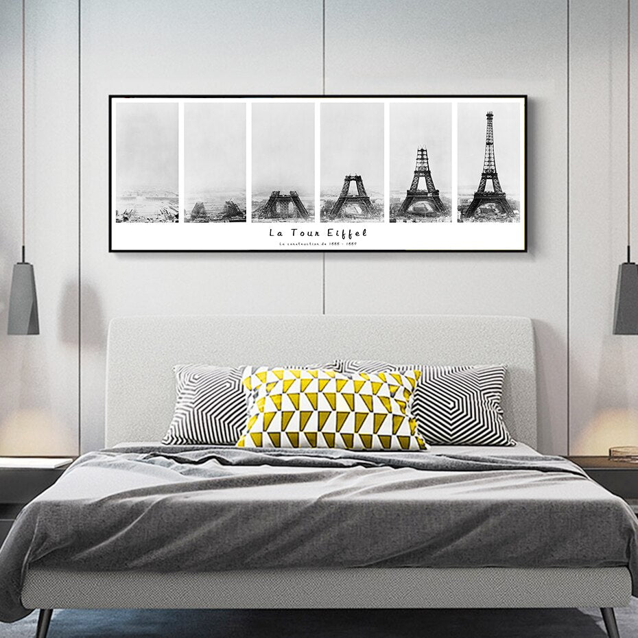 Eiffel Tower Construction Modern Abstract Black White Wall Art Canvas Architectural Painting Posters For Office or Living Room Home Decoration