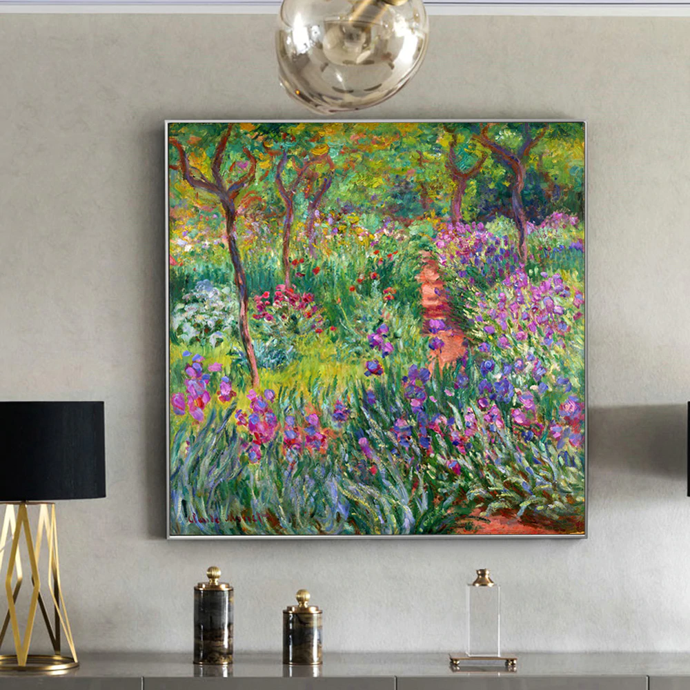 Famous Artists Wall Art Claude Monet The Iris Garden at Giverny Fine Art Canvas Print Classic Colorful Impressionist Floral Wall Art Decor