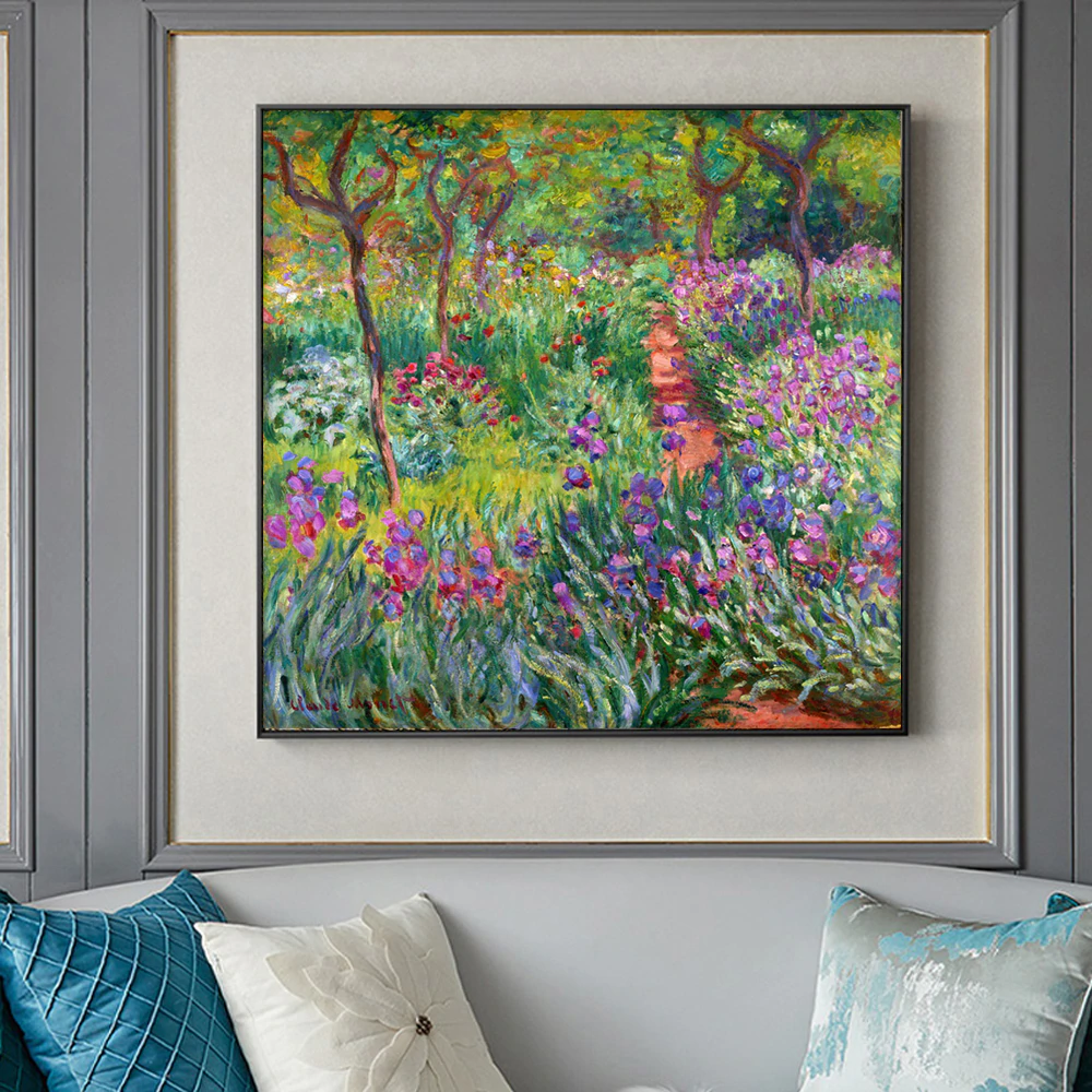 Famous Artists Wall Art Claude Monet The Iris Garden at Giverny Fine Art Canvas Print Classic Colorful Impressionist Floral Wall Art Decor