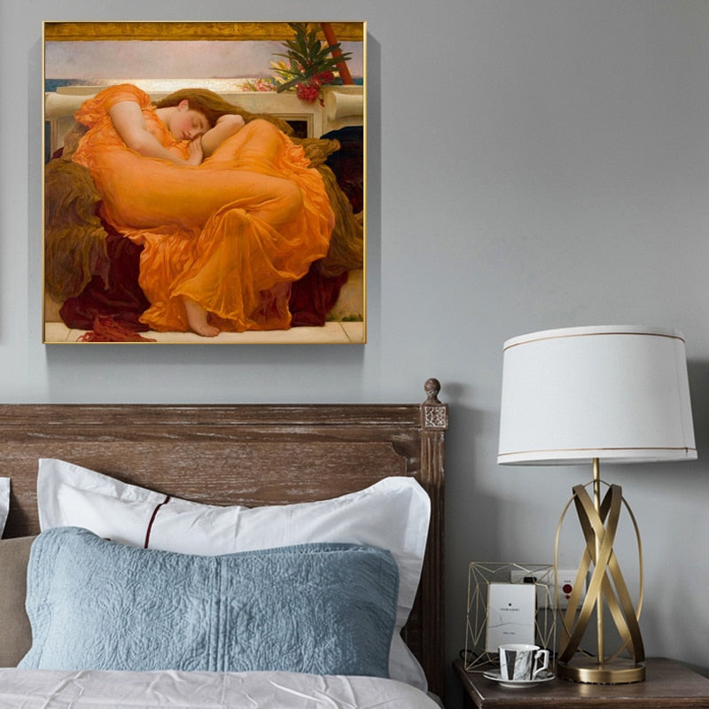 Famous Painting Flaming June by Frederic Leighton Classic Wall Art Fine Art Canvas Prints Classic Pictures For Living Room Dining Room Bedroom Home Decor