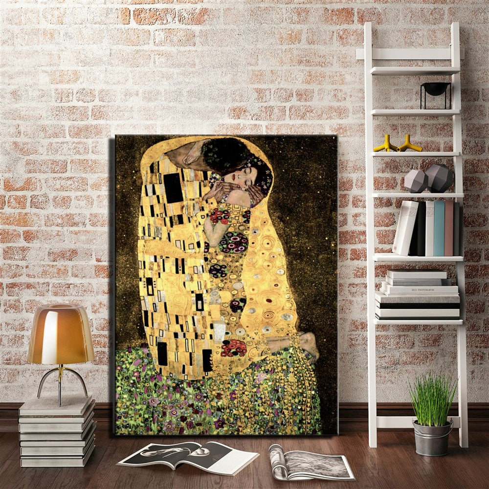 Famous Painting Gustav Klimt The Kiss Fine Art Canvas Print Wall Poster Nordicwallart Com