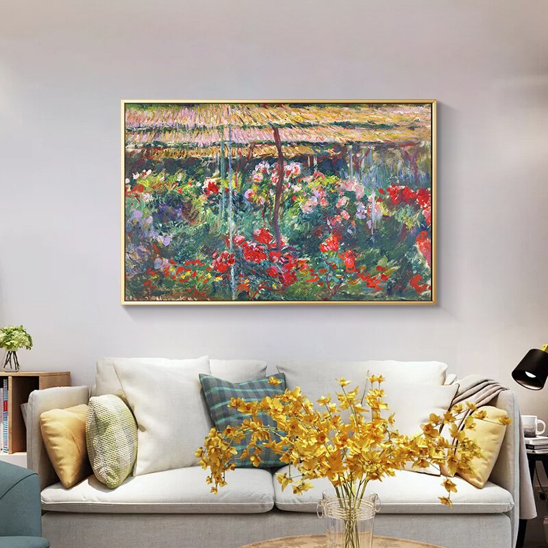 Famous Painting Peony Garden Claude Monet Impressionist Wall Art Fine Art Canvas Prints Classic Pictures ForLiving Room Dining Room Wall Art Decor