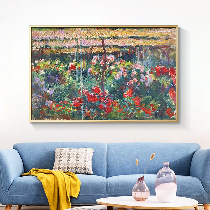 Famous Painting Peony Garden Claude Monet Impressionist Wall Art Fine Art Canvas Prints Classic Pictures ForLiving Room Dining Room Wall Art Decor