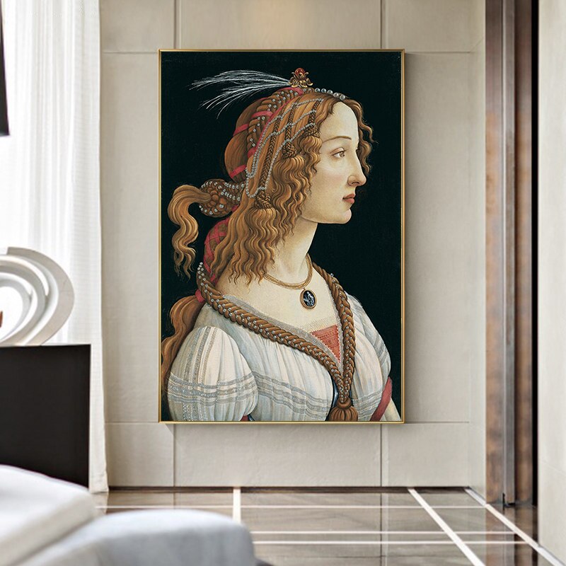 Famous Painting Portrait of a Young Woman by Sandro Botticelli Altered Vintage Wall Art Fine Art Canvas Prints For Living Room Wall Decor