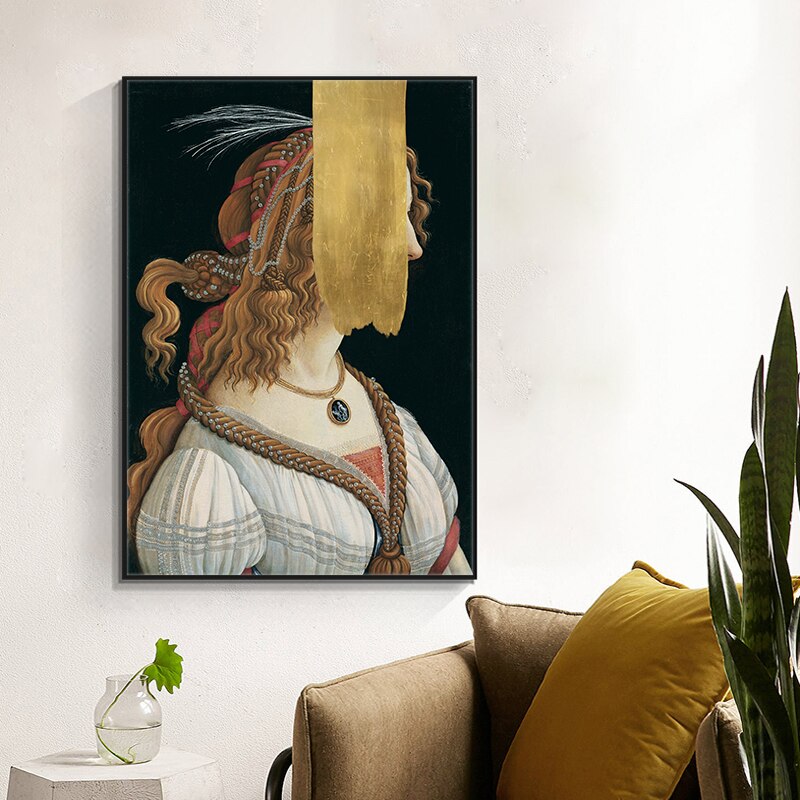 Famous Painting Portrait of a Young Woman by Sandro Botticelli Altered Vintage Wall Art Fine Art Canvas Prints For Living Room Wall Decor