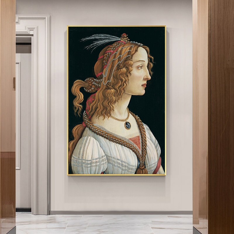Famous Painting Portrait of a Young Woman by Sandro Botticelli Altered Vintage Wall Art Fine Art Canvas Prints For Living Room Wall Decor