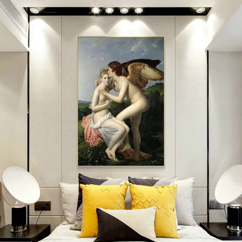 Famous Painting Wall Art Psyche Receiving the First Kiss of Cupid by François Pascal Simon Gérard Fine Art Canvas Prints For Living Room Bedroom Wall Art Decor
