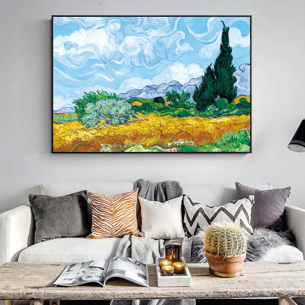 Famous Paintings Vincent Van Gogh Wheatfield With Cypress Tree Fine Art Canvas Print Classic Post-Impressionism Landscape Wall Art Decor